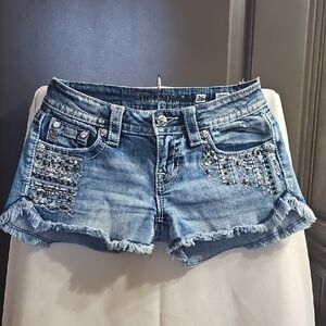 Miss Me Blue Jean Shorts with Rhinestone Embellishments